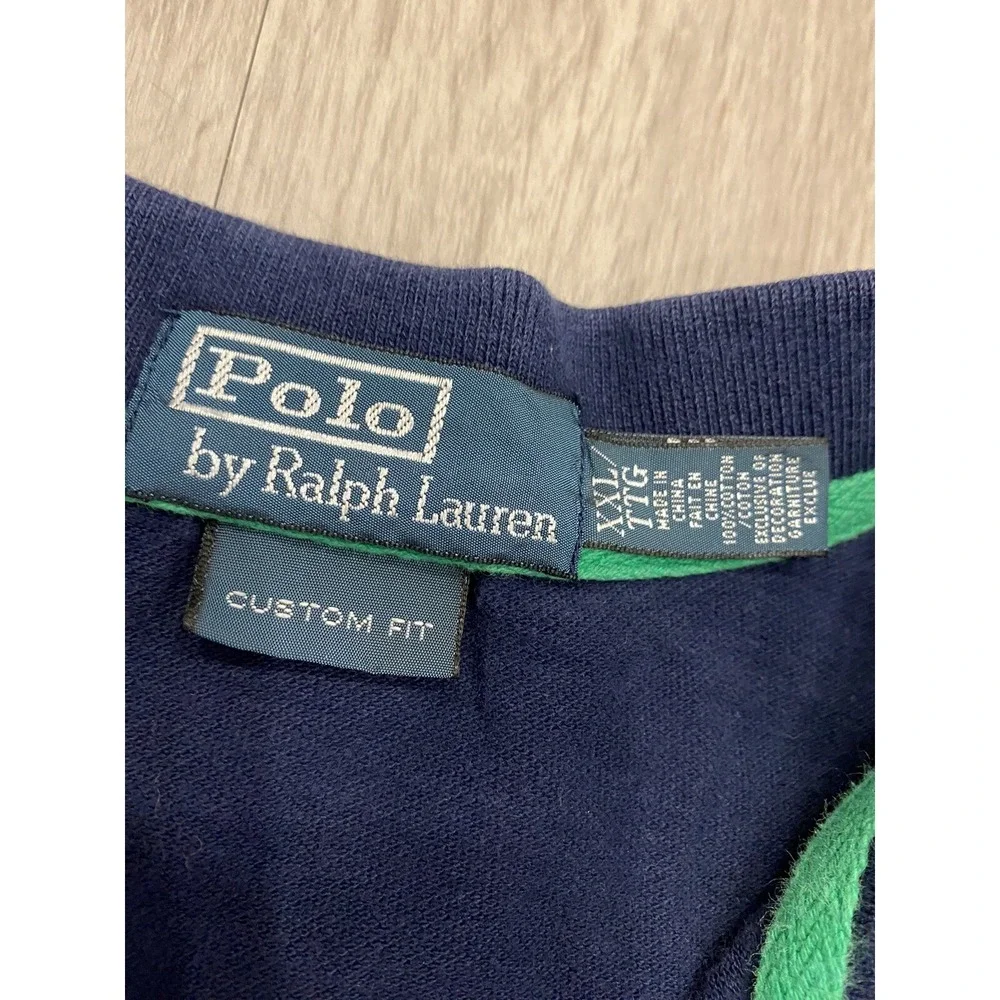 Vintage Polo Ralph Lauren Big Pony USA Shirt Mens XXL Blue USA Flag Custom Fit